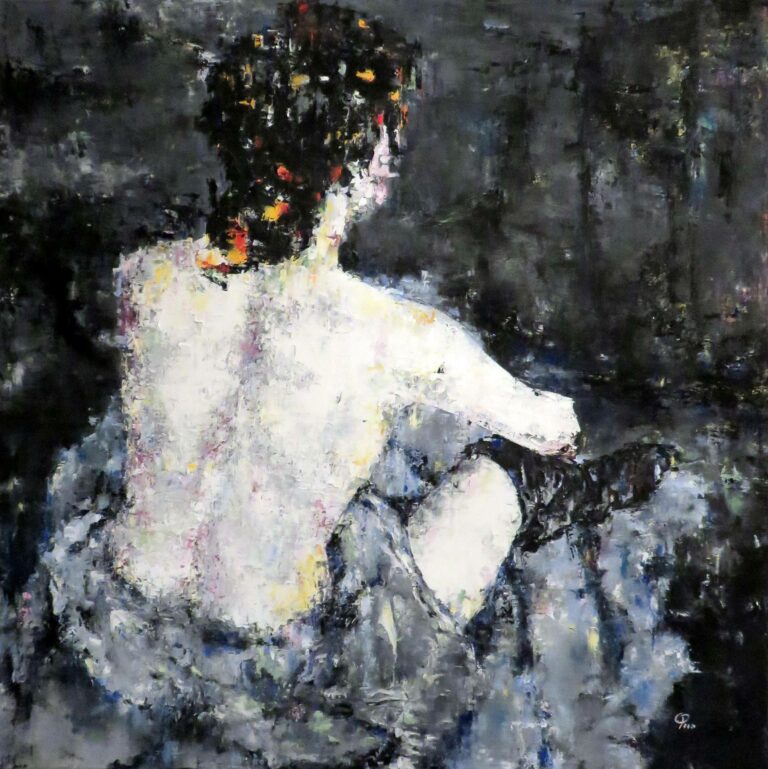 Nu féminin en tailleur de dos en noir et blanc, inspiré de la peinture de Toulouse Lautrec "La Toilette"