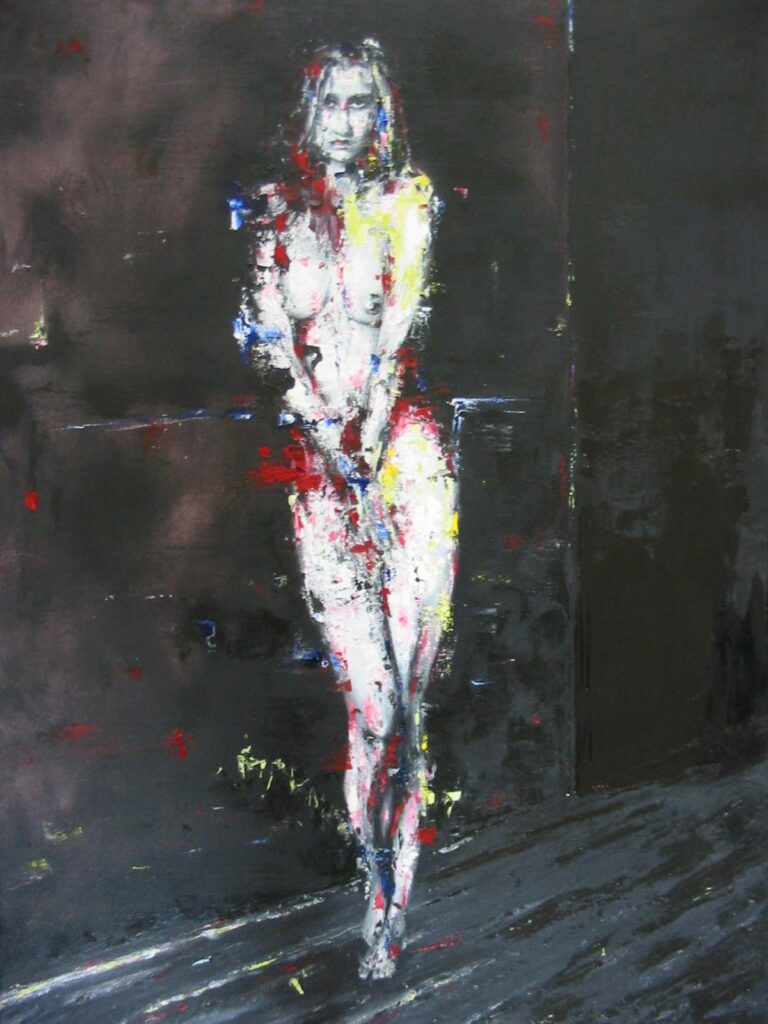 Nu féminin en noir et blanc prostré, pulsions et folie, inspiration du groupe de musique de Muse "Madness"
