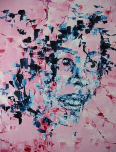 Portrait de jeune femme égyptienne en noir, blanc, carmin et bleu de Prusse. Hanami