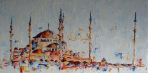 Mosquée Sainte-Sophie d'Istanbul en bleu, jaune et carmin