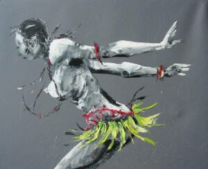 Danse traditionnelle africaine en noir, blanc et magenta, inspirée de la chanson de Coldplay "Paradise", souffle de liberté, lâcher-prise