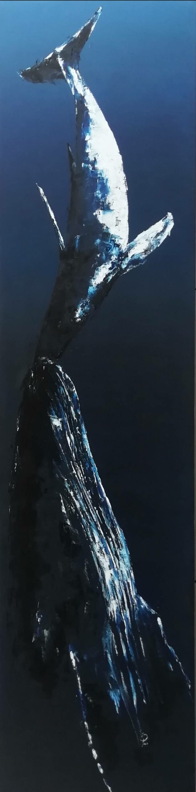 Baleine et son petit dans l'océan, noir et blanc et bleu de Prusse. Préservation des espèces. Chant des baleines inoubliable et inlassable ; Daft punk horizon (Japan CD)
