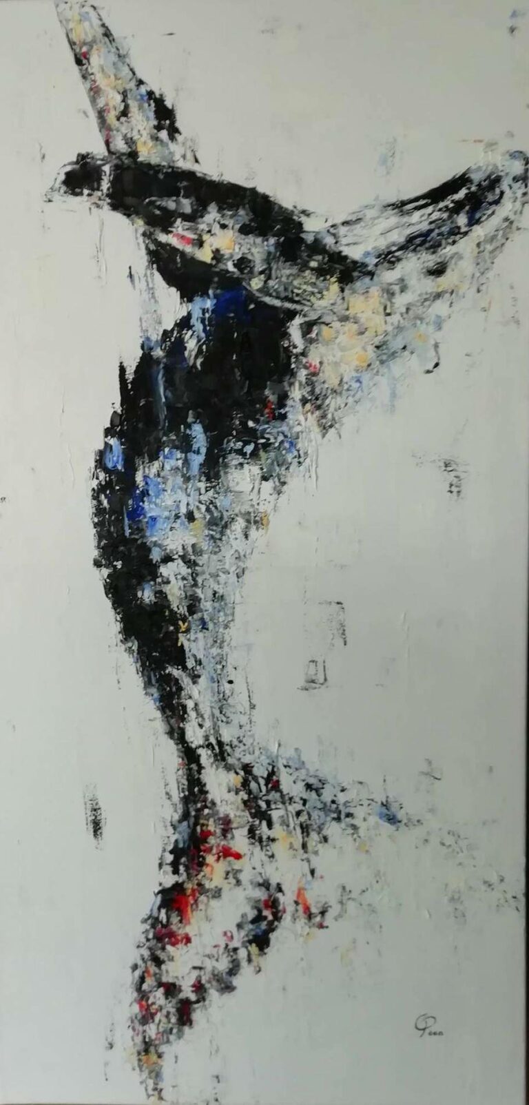 Baleine en noir, blanc et couleurs primaires. Grand mammifère, allégorie de la lutte pour la préservation de notre planète. Le chant des baleines, non loin de la musique de Ennio Morricone "il était une fois dans l'ouest"